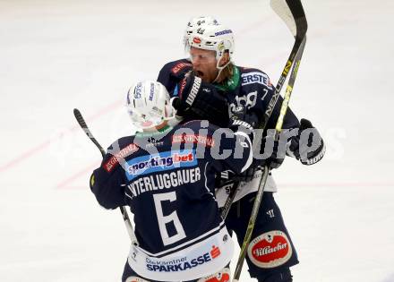 EBEL. Eishockey Bundesliga. EC VSV gegen UPC Vienna Capitals. Torjubel Ziga Pance, Peter Robin Weihager, Gerhard Unterluggauer (VSV). Villach, am 28.2.2016.
Foto: Kuess 


---
pressefotos, pressefotografie, kuess, qs, qspictures, sport, bild, bilder, bilddatenbank