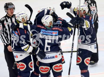 EBEL. Eishockey Bundesliga. EC VSV gegen UPC Vienna Capitals. Torjubel Rick Schofield, Ziga Pance, Mark Santorelli, Gerhard Unterluggauer, Peter Robin Weihager (VSV). Villach, am 28.2.2016.
Foto: Kuess 


---
pressefotos, pressefotografie, kuess, qs, qspictures, sport, bild, bilder, bilddatenbank