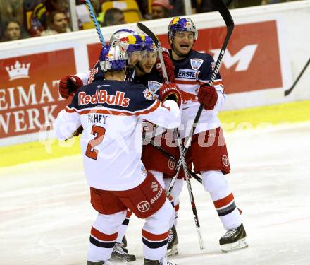 EBEL. Eishockey Bundesliga. KAC gegen EC Red Bull Salzburg. Torjubel (Salzburg). Klagenfurt, am 28.2.2016.
Foto: Kuess

---
pressefotos, pressefotografie, kuess, qs, qspictures, sport, bild, bilder, bilddatenbank