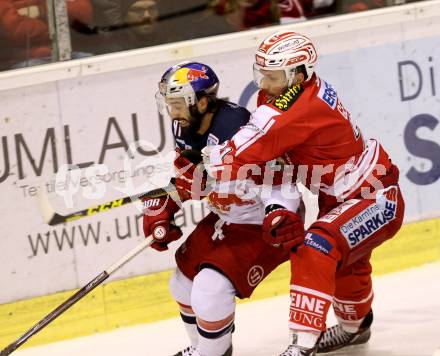 EBEL. Eishockey Bundesliga. KAC gegen EC Red Bull Salzburg. Manuel Geier,  (KAC), Dominique Heinrich (Salzburg). Klagenfurt, am 28.2.2016.
Foto: Kuess

---
pressefotos, pressefotografie, kuess, qs, qspictures, sport, bild, bilder, bilddatenbank