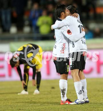 Fussball tipico Bundesliga. RZ Pellets WAC gegen Cashpoint SCR Altach. Jubel Stephan Palla, Nemanja Rnic (WAC). Lavanttal Arena, am 1.3.2016.
Foto: Kuess
---
pressefotos, pressefotografie, kuess, qs, qspictures, sport, bild, bilder, bilddatenbank