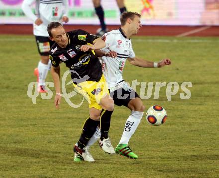 Fussball tipico Bundesliga. RZ Pellets WAC gegen Cashpoint SCR Altach. Peter Tschernegg, (WAC), Johannes Aigner  (Altach). Lavanttal Arena, am 1.3.2016.
Foto: Kuess
---
pressefotos, pressefotografie, kuess, qs, qspictures, sport, bild, bilder, bilddatenbank