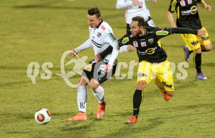 Fussball tipico Bundesliga. RZ Pellets WAC gegen Cashpoint SCR Altach. Christopher Wernitznig,  (WAC), Christian Schilling (Altach). Lavanttal Arena, am 1.3.2016.
Foto: Kuess
---
pressefotos, pressefotografie, kuess, qs, qspictures, sport, bild, bilder, bilddatenbank