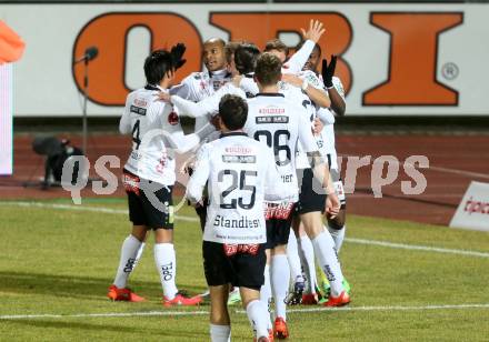 Fussball tipico Bundesliga. RZ Pellets WAC gegen Cashpoint SCR Altach. Torjubel WAC. Lavanttal Arena, am 1.3.2016.
Foto: Kuess
---
pressefotos, pressefotografie, kuess, qs, qspictures, sport, bild, bilder, bilddatenbank