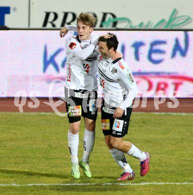 Fussball tipico Bundesliga. RZ Pellets WAC gegen Cashpoint SCR Altach. Torjubel Marc Andre Schmerboeck, Joachim Standfest (WAC). Lavanttal Arena, am 1.3.2016.
Foto: Kuess
---
pressefotos, pressefotografie, kuess, qs, qspictures, sport, bild, bilder, bilddatenbank