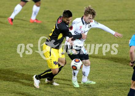 Fussball tipico Bundesliga. RZ Pellets WAC gegen Cashpoint SCR Altach. Marc Andre schmerboeck,  (WAC), Galvao Da Costa Souza Lucas (Altach). Lavanttal Arena, am 1.3.2016.
Foto: Kuess
---
pressefotos, pressefotografie, kuess, qs, qspictures, sport, bild, bilder, bilddatenbank