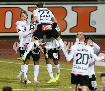 Fussball tipico Bundesliga. RZ Pellets WAC gegen Cashpoint SCR Altach. Torjubel Marc Andre Schmerboeck,  (WAC). Lavanttal Arena, am 1.3.2016.
Foto: Kuess
---
pressefotos, pressefotografie, kuess, qs, qspictures, sport, bild, bilder, bilddatenbank