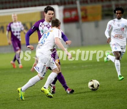 Fussball Sky go Erste Liga. SK Austria Klagenfurt gegen FAC Wien.  Bernd Kager (Klagenfurt), Thomas Weber (Wien). Klagenfurt, am 4.3.2016.
Foto: Kuess
---
pressefotos, pressefotografie, kuess, qs, qspictures, sport, bild, bilder, bilddatenbank