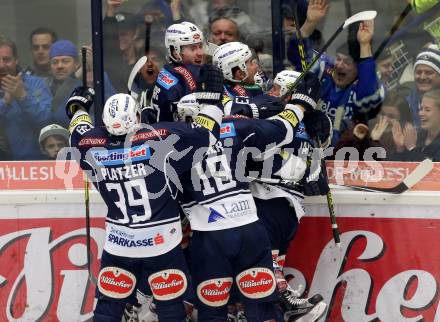 EBEL. Eishockey Bundesliga. EC VSV gegen UPC Vienna Capitals. Jubel (VSV). Villach, am 4.3.2016.
Foto: Kuess 


---
pressefotos, pressefotografie, kuess, qs, qspictures, sport, bild, bilder, bilddatenbank