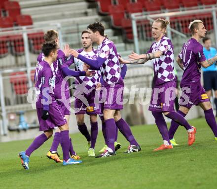 Fussball Sky go Erste Liga. SK Austria Klagenfurt gegen FAC Wien.  Torjubel (Klagenfurt). Klagenfurt, am 4.3.2016.
Foto: Kuess
---
pressefotos, pressefotografie, kuess, qs, qspictures, sport, bild, bilder, bilddatenbank