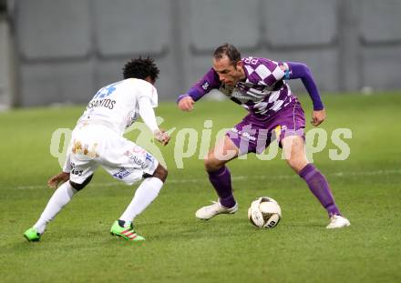 Fussball Sky go Erste Liga. SK Austria Klagenfurt gegen FAC Wien.  Christian Prawda (Klagenfurt), Flavio Dos Santos Dias, (Wien). Klagenfurt, am 4.3.2016.
Foto: Kuess
---
pressefotos, pressefotografie, kuess, qs, qspictures, sport, bild, bilder, bilddatenbank