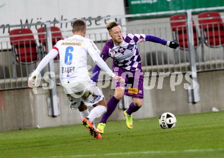 Fussball Sky go Erste Liga. SK Austria Klagenfurt gegen FAC Wien.  Fabian Miesenboeck (Klagenfurt), Andreas Bauer (Wien). Klagenfurt, am 4.3.2016.
Foto: Kuess
---
pressefotos, pressefotografie, kuess, qs, qspictures, sport, bild, bilder, bilddatenbank