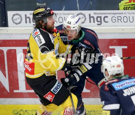 EBEL. Eishockey Bundesliga. EC VSV gegen UPC Vienna Capitals. Valentin Leiler,  (VSV), Andreas Noedl (Caps). Villach, am 4.3.2016.
Foto: Kuess 


---
pressefotos, pressefotografie, kuess, qs, qspictures, sport, bild, bilder, bilddatenbank