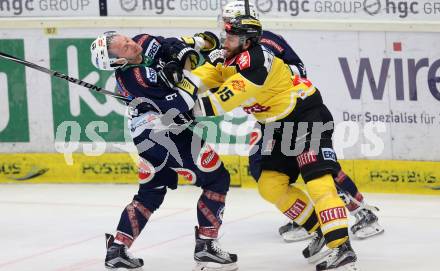 EBEL. Eishockey Bundesliga. EC VSV gegen UPC Vienna Capitals. Dustin Johner, (VSV),  Danny Bois (Caps). Villach, am 4.3.2016.
Foto: Kuess 


---
pressefotos, pressefotografie, kuess, qs, qspictures, sport, bild, bilder, bilddatenbank