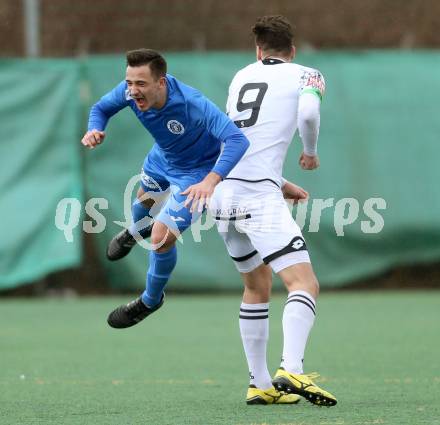 Fussball Regionalliga. Annabichler SV gegen Sturm Graz Amateure. Vahid Muharemovic,  (ASV), Fabian Diendorfer (Sturm). Welzenegg, am 5.3.2016.
Foto: Kuess
---
pressefotos, pressefotografie, kuess, qs, qspictures, sport, bild, bilder, bilddatenbank