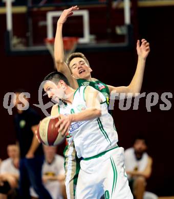 Basketball 2. Bundesliga 2015/16 Grunddurchgang 21. Runde. KOS Celovec gegen Dornbirn Lions. Grega Mali, (KOS Celovec), Daniel Huenermann  (Dornbirn). Klagenfurt, 5.3.2016.
Foto: Kuess
---
pressefotos, pressefotografie, kuess, qs, qspictures, sport, bild, bilder, bilddatenbank