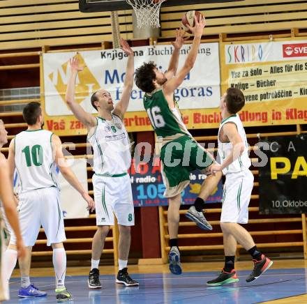 Basketball 2. Bundesliga 2015/16 Grunddurchgang 21. Runde. KOS Celovec gegen Dornbirn Lions. Strazar Jakob, Smrtnik Andi, (KOS Celovec),  Mario Tobar (Dornbirn). Klagenfurt, 5.3.2016.
Foto: Kuess
---
pressefotos, pressefotografie, kuess, qs, qspictures, sport, bild, bilder, bilddatenbank