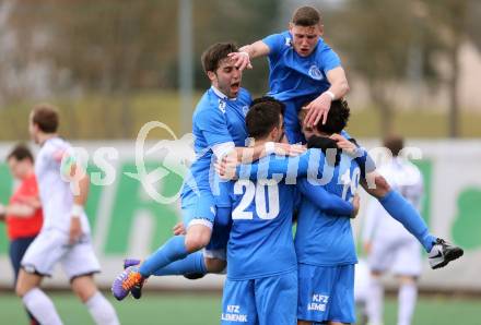 Fussball Regionalliga. Annabichler SV gegen Sturm Graz Amateure. Torjubel ASV. Welzenegg, am 5.3.2016.
Foto: Kuess
---
pressefotos, pressefotografie, kuess, qs, qspictures, sport, bild, bilder, bilddatenbank