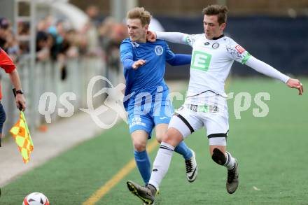 Fussball Regionalliga. Annabichler SV gegen Sturm Graz Amateure. Michael Krainer,  (ASV), Dario Maresic (Sturm). Welzenegg, am 5.3.2016.
Foto: Kuess
---
pressefotos, pressefotografie, kuess, qs, qspictures, sport, bild, bilder, bilddatenbank