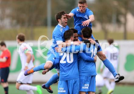 Fussball Regionalliga. Annabichler SV gegen Sturm Graz Amateure. Torjubel ASV. Welzenegg, am 5.3.2016.
Foto: Kuess
---
pressefotos, pressefotografie, kuess, qs, qspictures, sport, bild, bilder, bilddatenbank