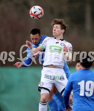 Fussball Regionalliga. Annabichler SV gegen Sturm Graz Amateure. Vahid Muharemovic, (ASV), Robin Bleyer  (Sturm). Welzenegg, am 5.3.2016.
Foto: Kuess
---
pressefotos, pressefotografie, kuess, qs, qspictures, sport, bild, bilder, bilddatenbank