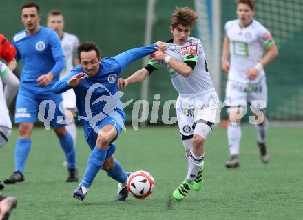 Fussball Regionalliga. Annabichler SV gegen Sturm Graz Amateure. Matthias Dollinger, (ASV),  Romano Schmid  (Sturm). Welzenegg, am 5.3.2016.
Foto: Kuess
---
pressefotos, pressefotografie, kuess, qs, qspictures, sport, bild, bilder, bilddatenbank