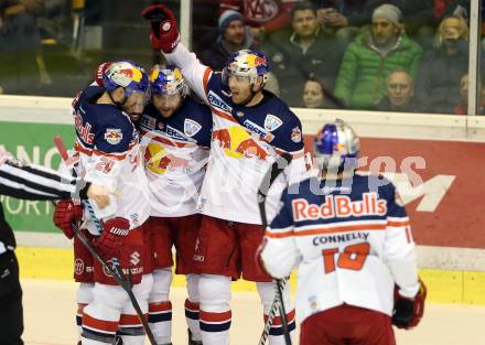 EBEL. Eishockey Bundesliga. KAC gegen EC Red Bull Salzburg. Torjubel Ben Walter, Brian Fahey, Dominique Heinrich, Daniel Welser, Brian Connelly (Salzburg). Klagenfurt, am 8.3.2016.
Foto: Kuess

---
pressefotos, pressefotografie, kuess, qs, qspictures, sport, bild, bilder, bilddatenbank