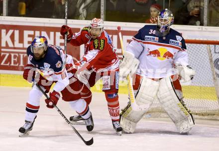 EBEL. Eishockey Bundesliga. KAC gegen EC Red Bull Salzburg. Jamie Lundmark,  (KAC), Zdenek Kutlak, Juuso Riksman (Salzburg). Klagenfurt, am 8.3.2016.
Foto: Kuess

---
pressefotos, pressefotografie, kuess, qs, qspictures, sport, bild, bilder, bilddatenbank