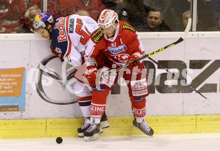 EBEL. Eishockey Bundesliga. KAC gegen EC Red Bull Salzburg. Manuel Geier, (KAC), Konstantin Komarek (Salzburg). Klagenfurt, am 8.3.2016.
Foto: Kuess

---
pressefotos, pressefotografie, kuess, qs, qspictures, sport, bild, bilder, bilddatenbank