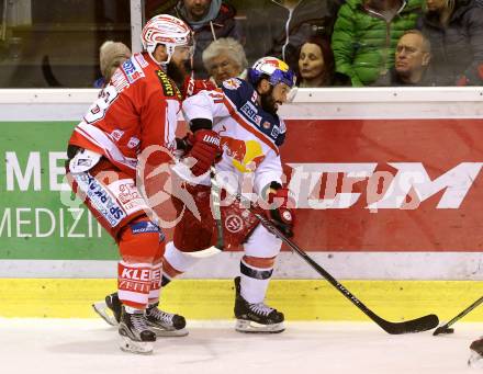 EBEL. Eishockey Bundesliga. KAC gegen EC Red Bull Salzburg. Martin Schumnig,  (KAC), Dominique Heinrich (Salzburg). Klagenfurt, am 8.3.2016.
Foto: Kuess

---
pressefotos, pressefotografie, kuess, qs, qspictures, sport, bild, bilder, bilddatenbank