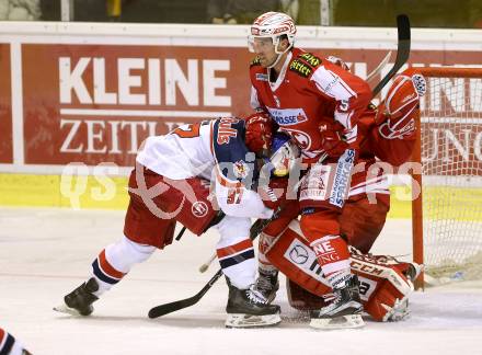 EBEL. Eishockey Bundesliga. KAC gegen EC Red Bull Salzburg. Jason Desantis,  (KAC), Pehr Ledin (Salzburg). Klagenfurt, am 8.3.2016.
Foto: Kuess

---
pressefotos, pressefotografie, kuess, qs, qspictures, sport, bild, bilder, bilddatenbank