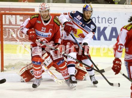 EBEL. Eishockey Bundesliga. KAC gegen EC Red Bull Salzburg. Thomas Poeck,  (KAC), Florian Baltram (Salzburg). Klagenfurt, am 8.3.2016.
Foto: Kuess

---
pressefotos, pressefotografie, kuess, qs, qspictures, sport, bild, bilder, bilddatenbank