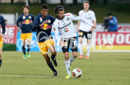 Fussball tipico Bundesliga. RZ Pellets WAC gegen FC Red Bull Salzburg. Ynclan Pajares Jacobo Maria,  (WAC), Fernandes Da Silva Bernardo (Salzburg). Lavanttal Arena Wolfsberg, am 12.3.2016.
Foto: Kuess
---
pressefotos, pressefotografie, kuess, qs, qspictures, sport, bild, bilder, bilddatenbank