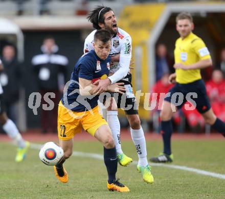 Fussball tipico Bundesliga. RZ Pellets WAC gegen FC Red Bull Salzburg. Ynclan Pajares Jacobo Maria, (WAC), Stefan Lainer  (Salzburg). Lavanttal Arena Wolfsberg, am 12.3.2016.
Foto: Kuess
---
pressefotos, pressefotografie, kuess, qs, qspictures, sport, bild, bilder, bilddatenbank