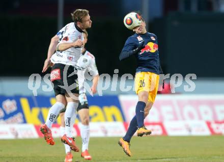 Fussball tipico Bundesliga. RZ Pellets WAC gegen FC Red Bull Salzburg. Michael Sollbauer,  (WAC), Soriano Casas Jonatan (Salzburg). Lavanttal Arena Wolfsberg, am 12.3.2016.
Foto: Kuess
---
pressefotos, pressefotografie, kuess, qs, qspictures, sport, bild, bilder, bilddatenbank