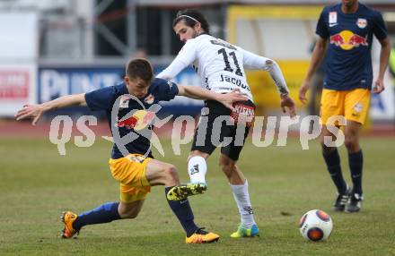 Fussball tipico Bundesliga. RZ Pellets WAC gegen FC Red Bull Salzburg. Ynclan Pajares Jacobo Maria,  (WAC), Stefan Lainer (Salzburg). Lavanttal Arena Wolfsberg, am 12.3.2016.
Foto: Kuess
---
pressefotos, pressefotografie, kuess, qs, qspictures, sport, bild, bilder, bilddatenbank