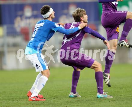 Fussball Sky go Erste Liga. SK Austria Klagenfurt gegen SC Wiener Neustadt.  Marco Leininger,  (Klagenfurt), Sargon Duran (Wiener Neustadt). Klagenfurt, am 15.3.2016.
Foto: Kuess
---
pressefotos, pressefotografie, kuess, qs, qspictures, sport, bild, bilder, bilddatenbank