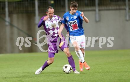 Fussball Sky go Erste Liga. SK Austria Klagenfurt gegen SC Wiener Neustadt.  Christian Prawda, (Klagenfurt), Mario Stefel (Wiener Neustadt). Klagenfurt, am 15.3.2016.
Foto: Kuess
---
pressefotos, pressefotografie, kuess, qs, qspictures, sport, bild, bilder, bilddatenbank