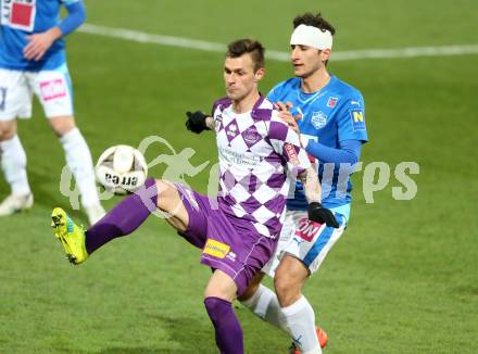 Fussball Sky go Erste Liga. SK Austria Klagenfurt gegen SC Wiener Neustadt.  Rajko Rep,  (Klagenfurt), Sargon Duran (Wiener Neustadt). Klagenfurt, am 15.3.2016.
Foto: Kuess
---
pressefotos, pressefotografie, kuess, qs, qspictures, sport, bild, bilder, bilddatenbank