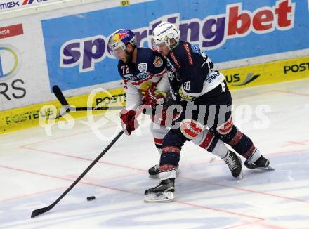 EBEL. Eishockey Bundesliga. EC VSV gegen EC Red Bull Salzburg. Ryan McKiernan, (VSV), John Hughes  (Salzburg). Villach, am 15.3.2016.
Foto: Kuess 


---
pressefotos, pressefotografie, kuess, qs, qspictures, sport, bild, bilder, bilddatenbank