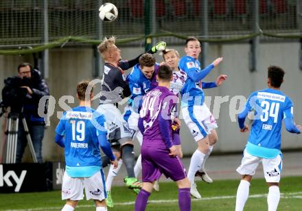 Fussball Sky Go Erste Liga. SK Austria Klagenfurt gegen SC Wiener Neustadt, Matthias Koch (Klagenfurt), Domenik Schierl (Wiener Neustadt). Klagenfurt, am 15.3.2016.
Foto: Kuess
---
pressefotos, pressefotografie, kuess, qs, qspictures, sport, bild, bilder, bilddatenbank