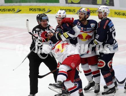 EBEL. Eishockey Bundesliga. EC VSV gegen EC Red Bull Salzburg. Ryan McKiernan, Dustin Johner, (VSV),  John Hughes, Brett Sterling  (Salzburg). Villach, am 15.3.2016.
Foto: Kuess 


---
pressefotos, pressefotografie, kuess, qs, qspictures, sport, bild, bilder, bilddatenbank