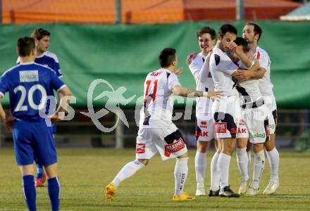 Fussball Kaerntner Liga. SAK gegen ATSV Wolfsberg.  Torjubel SAK. Welzenegg, am 18.3.2016.
Foto: Kuess
---
pressefotos, pressefotografie, kuess, qs, qspictures, sport, bild, bilder, bilddatenbank