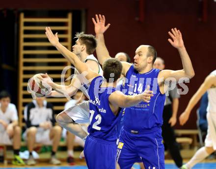 Basketball 2. Bundesliga 2015/16 VF Spiel 1. KOS Celovec gegen Radenthein Garnets. Ziga Erculj,  (KOS Celovec), Lukas Zavrsnik, Vjeran Soldo (Radenthein). Klagenfurt, 19.3.2016.
Foto: Kuess
---
pressefotos, pressefotografie, kuess, qs, qspictures, sport, bild, bilder, bilddatenbank