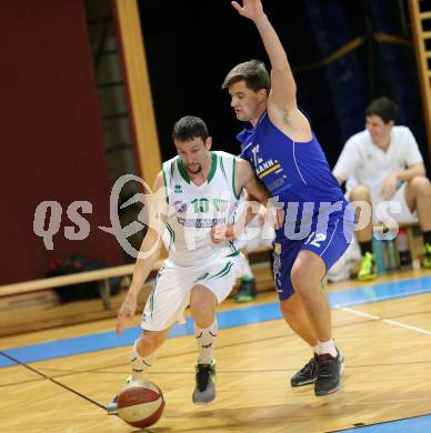 Basketball 2. Bundesliga 2015/16 VF Spiel 1. KOS Celovec gegen Radenthein Garnets. Grega Mali,  (KOS Celovec), Luka Zavrsnik (Radenthein). Klagenfurt, 19.3.2016.
Foto: Kuess
---
pressefotos, pressefotografie, kuess, qs, qspictures, sport, bild, bilder, bilddatenbank