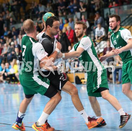 Handball Bundesliga. Oberes Play Off. Schlafraum.at gegen SC Ferlach. Leopold Wagner, Markus Godec, (HCK), Anis Gatfi  (SCF). Viktring, am 19.3.2016.
Foto: Kuess
---
pressefotos, pressefotografie, kuess, qs, qspictures, sport, bild, bilder, bilddatenbank