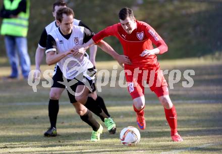 Fussball Kaerntner Liga. ATUS Ferlach gegen Maria Saal. David Muenzer,  (Ferlach), Bernhard Walzl (Maria Saal). Ferlach, am 19.3.2016.
Foto: Kuess
---
pressefotos, pressefotografie, kuess, qs, qspictures, sport, bild, bilder, bilddatenbank