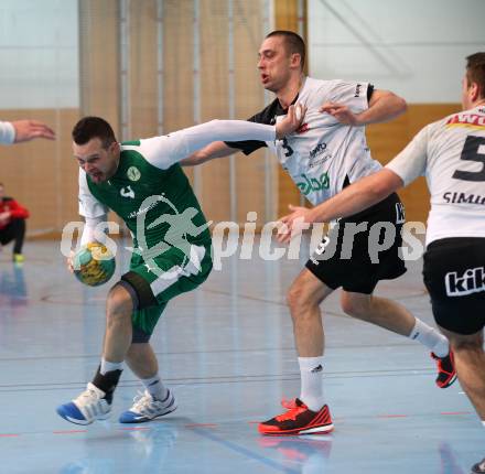 Handball Bundesliga. Oberes Play Off. Schlafraum.at gegen SC Ferlach. Patrick Jochum, (HCK), Risto Arnaudovski  (SCF). Viktring, am 19.3.2016.
Foto: Kuess
---
pressefotos, pressefotografie, kuess, qs, qspictures, sport, bild, bilder, bilddatenbank