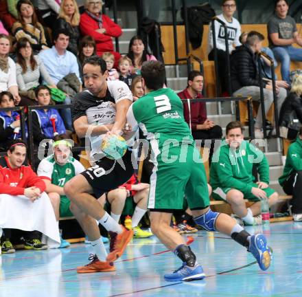 Handball Bundesliga. Oberes Play Off. Schlafraum.at gegen SC Ferlach. Josef Sourek, (HCK), Anis Gatfi (SCF). Viktring, am 19.3.2016.
Foto: Kuess
---
pressefotos, pressefotografie, kuess, qs, qspictures, sport, bild, bilder, bilddatenbank