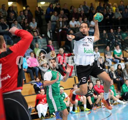 Handball Bundesliga. Oberes Play Off. Schlafraum.at gegen SC Ferlach. Josef Sourek, (HCK), Anis Gatfi  (SCF). Viktring, am 19.3.2016.
Foto: Kuess
---
pressefotos, pressefotografie, kuess, qs, qspictures, sport, bild, bilder, bilddatenbank